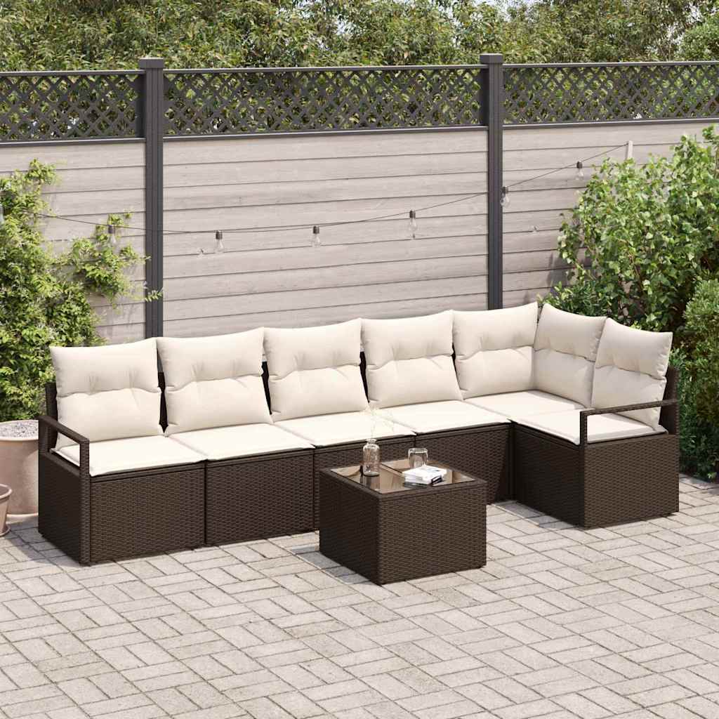 Bankstel met kussen 7 pcs Bruin poly rattan is nu te koop bij PeponiXL, paradijselijk wonen!