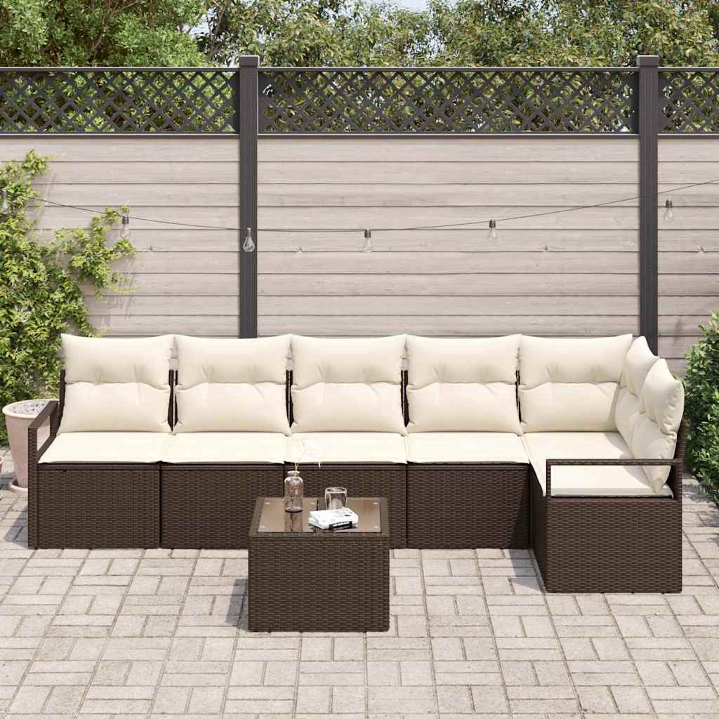Bankstel met kussen 7 pcs Bruin poly rattan is nu te koop bij PeponiXL, paradijselijk wonen!