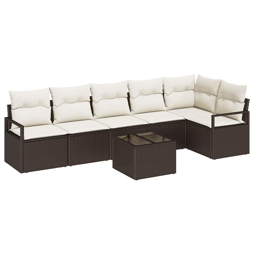 Bankstel met kussen 7 pcs Bruin poly rattan is nu te koop bij PeponiXL, paradijselijk wonen!