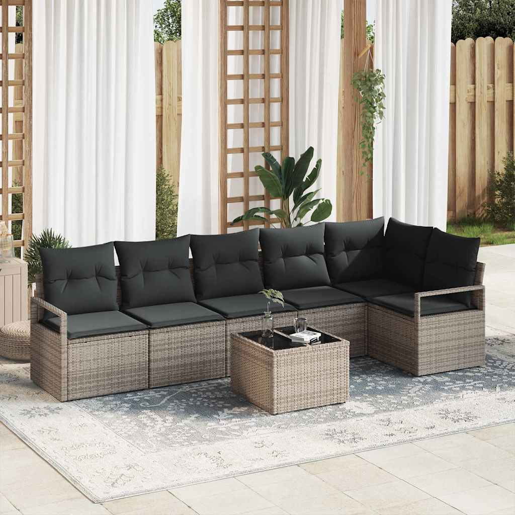 Bankstel met kussen 7 pcs Grijs poly rattan is nu te koop bij PeponiXL, paradijselijk wonen!
