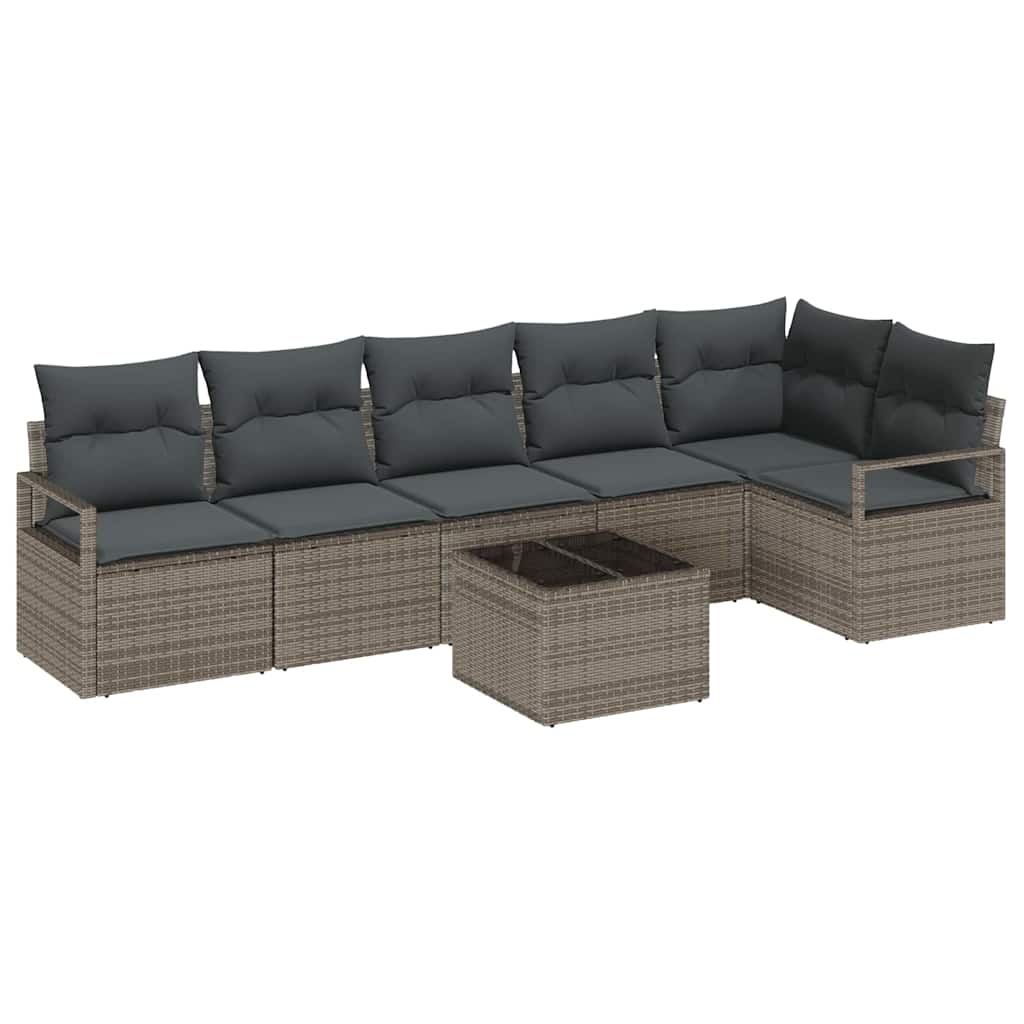 Bankstel met kussen 7 pcs Grijs poly rattan is nu te koop bij PeponiXL, paradijselijk wonen!