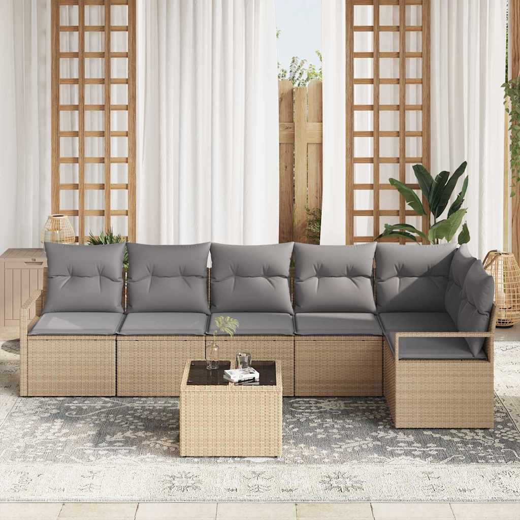 Bankstel met kussen 7 pcs Beige poly rattan is nu te koop bij PeponiXL, paradijselijk wonen!