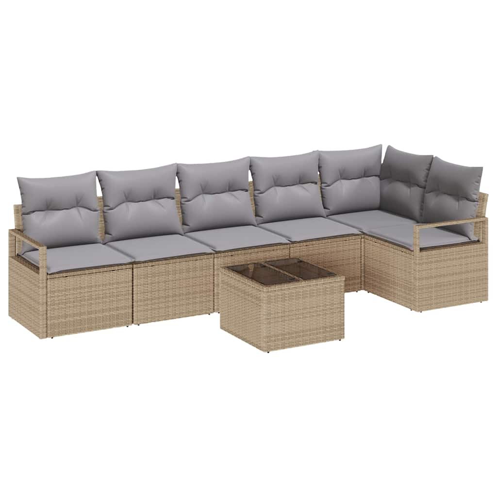 Bankstel met kussen 7 pcs Beige poly rattan is nu te koop bij PeponiXL, paradijselijk wonen!
