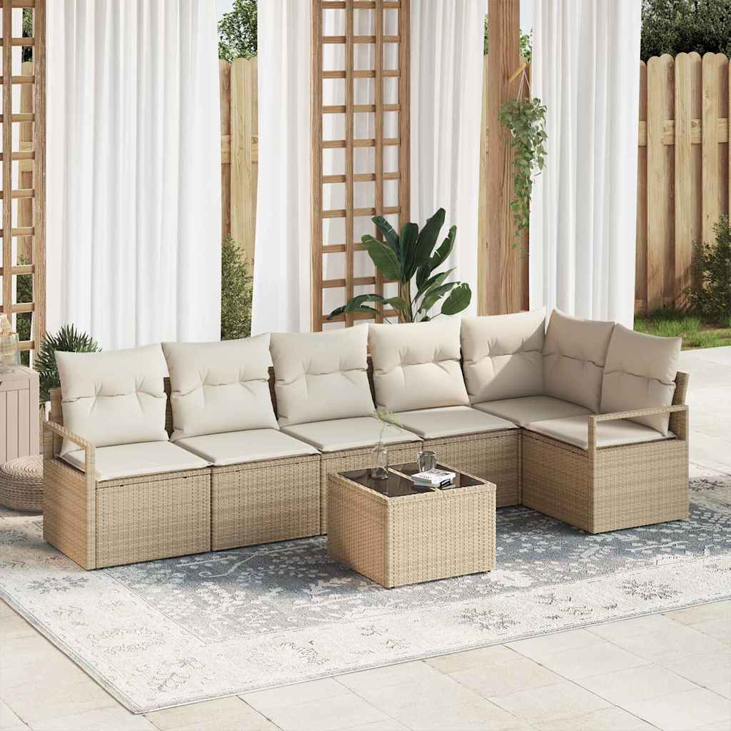 Bankstel met kussen 7 pcs Beige poly rattan is nu te koop bij PeponiXL, paradijselijk wonen!