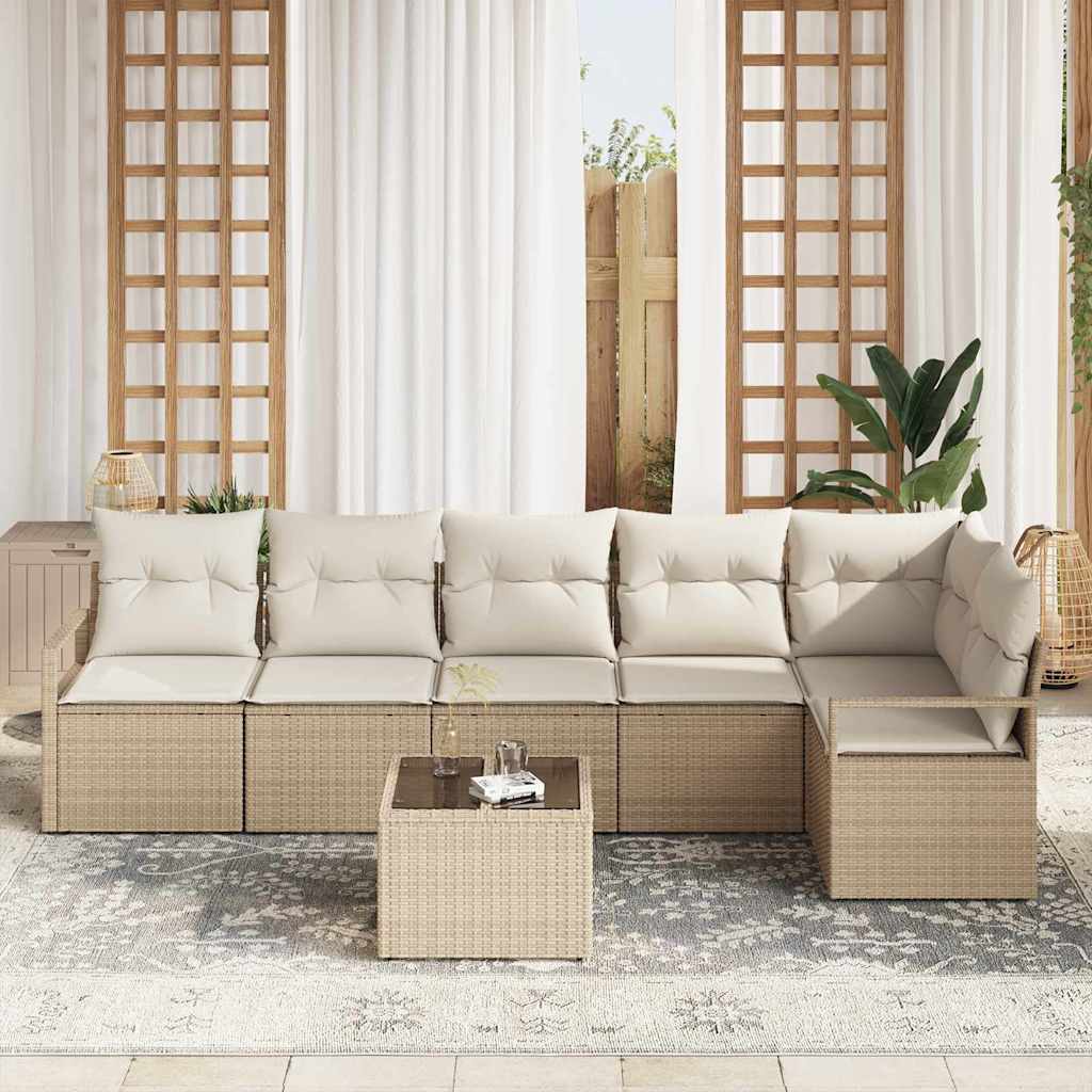 Bankstel met kussen 7 pcs Beige poly rattan is nu te koop bij PeponiXL, paradijselijk wonen!
