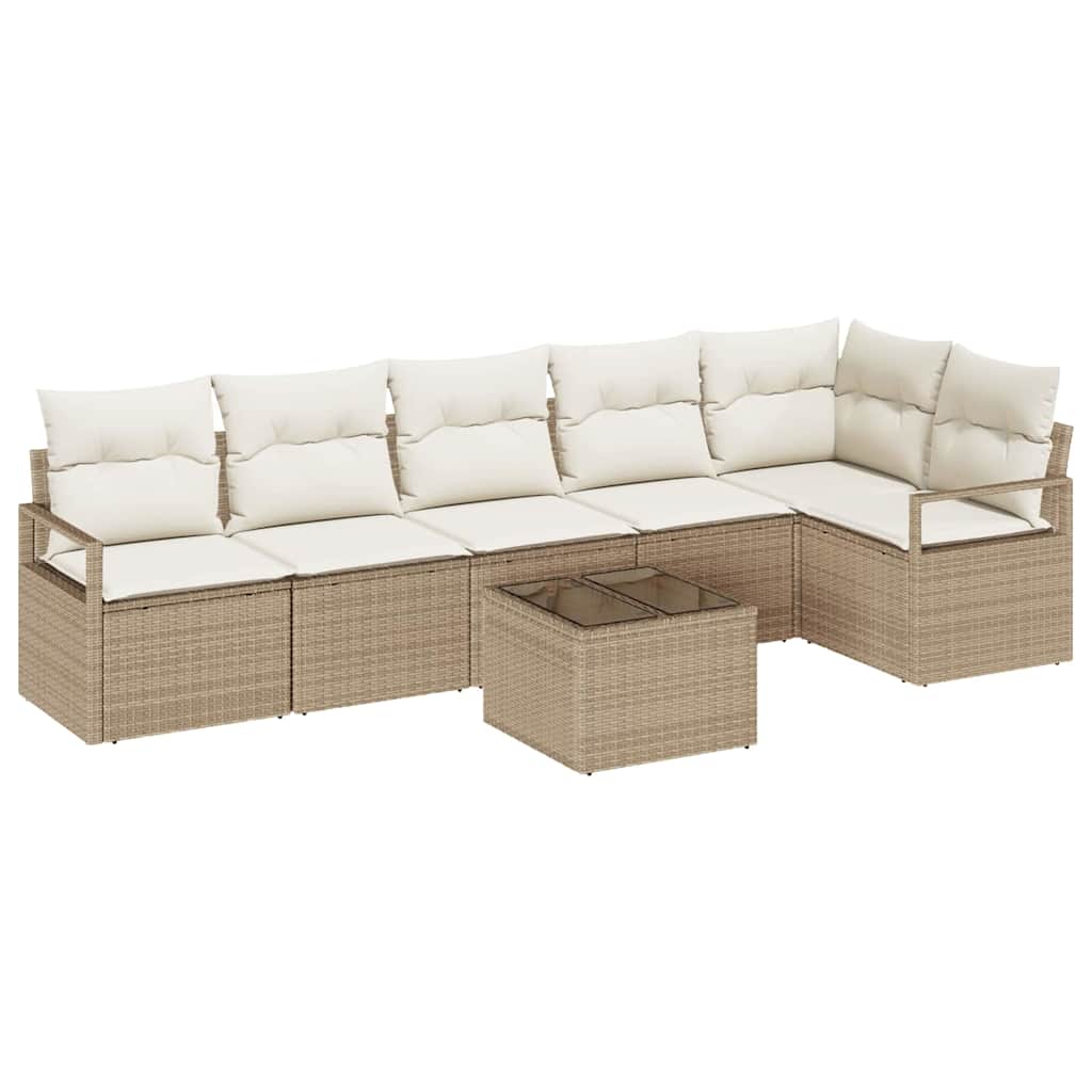 Bankstel met kussen 7 pcs Beige poly rattan is nu te koop bij PeponiXL, paradijselijk wonen!
