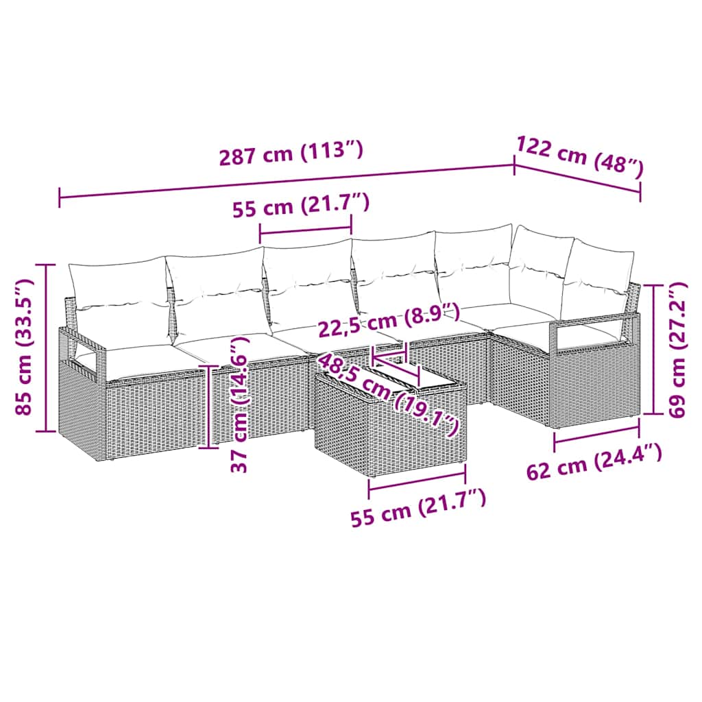 Bankstel met kussen 7 pcs Beige poly rattan is nu te koop bij PeponiXL, paradijselijk wonen!