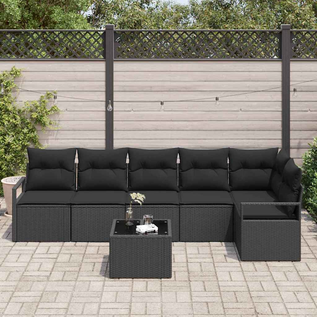 Bankstel met kussen 7 pcs Zwart poly rattan is nu te koop bij PeponiXL, paradijselijk wonen!