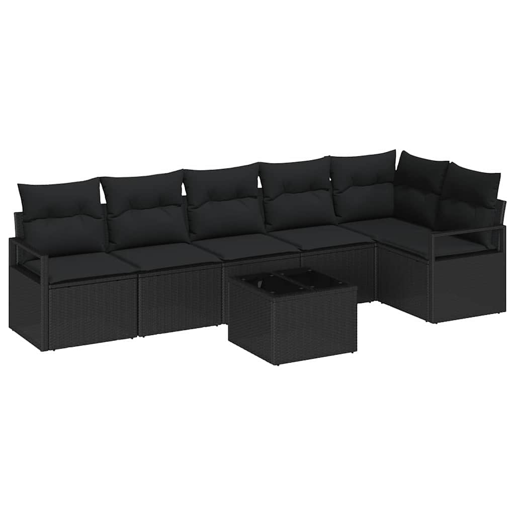 Bankstel met kussen 7 pcs Zwart poly rattan is nu te koop bij PeponiXL, paradijselijk wonen!