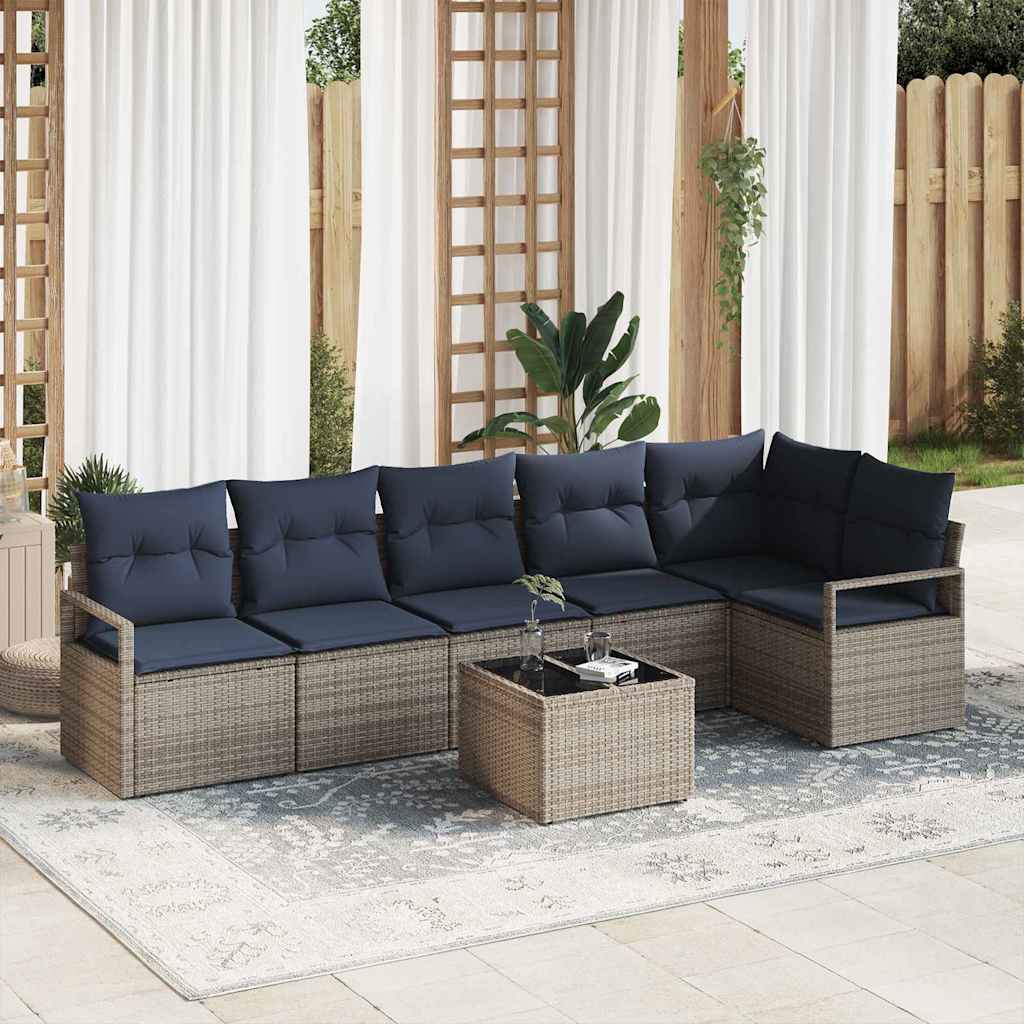 Bankstel 7 pcs Grijs poly rattan is nu te koop bij PeponiXL, paradijselijk wonen!