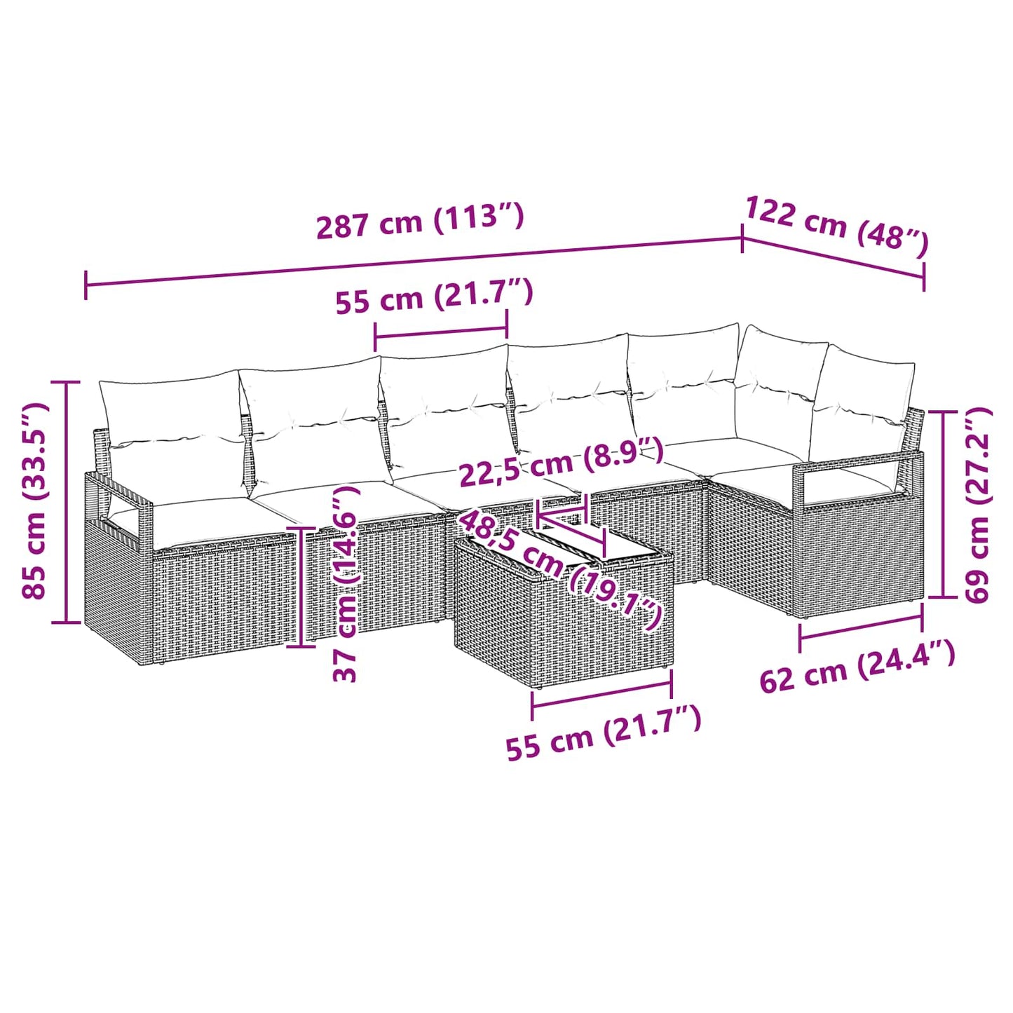 Bankstel 7 pcs Zwart poly rattan is nu te koop bij PeponiXL, paradijselijk wonen!