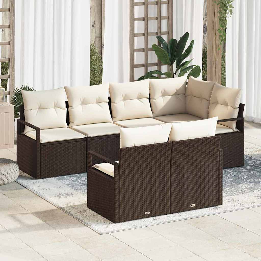 Bankstel met kussen 7 pcs Bruin poly rattan is nu te koop bij PeponiXL, paradijselijk wonen!