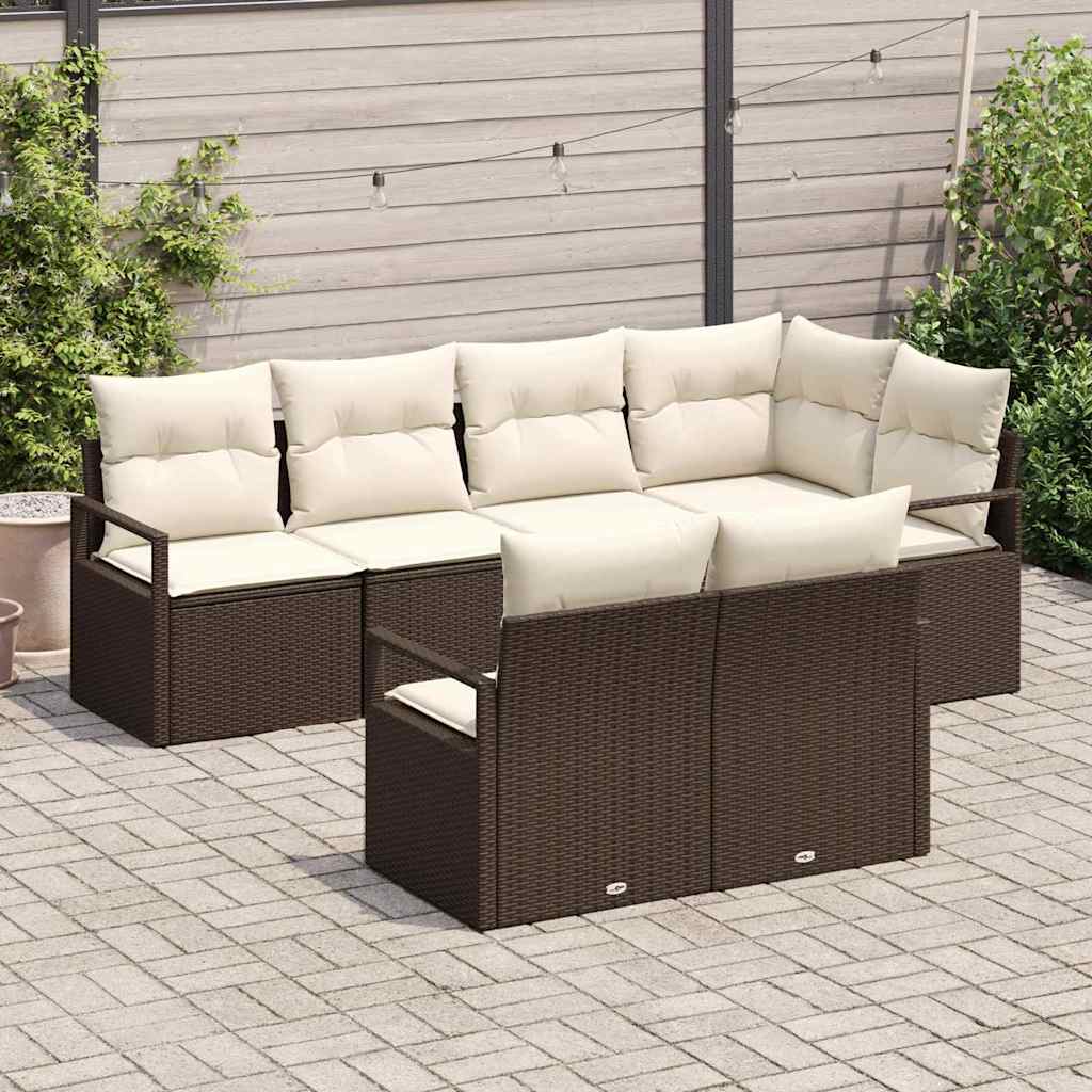 Bankstel met kussen 7 pcs Bruin poly rattan is nu te koop bij PeponiXL, paradijselijk wonen!