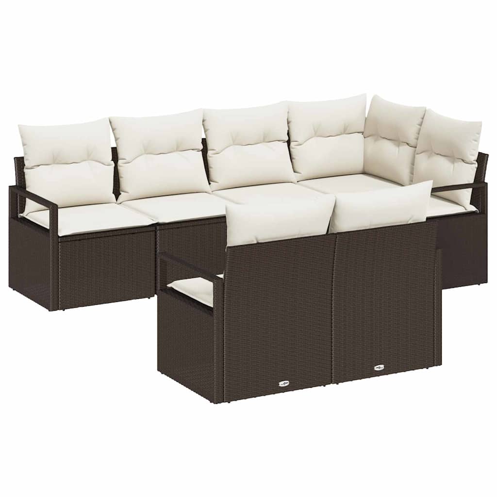 Bankstel met kussen 7 pcs Bruin poly rattan is nu te koop bij PeponiXL, paradijselijk wonen!