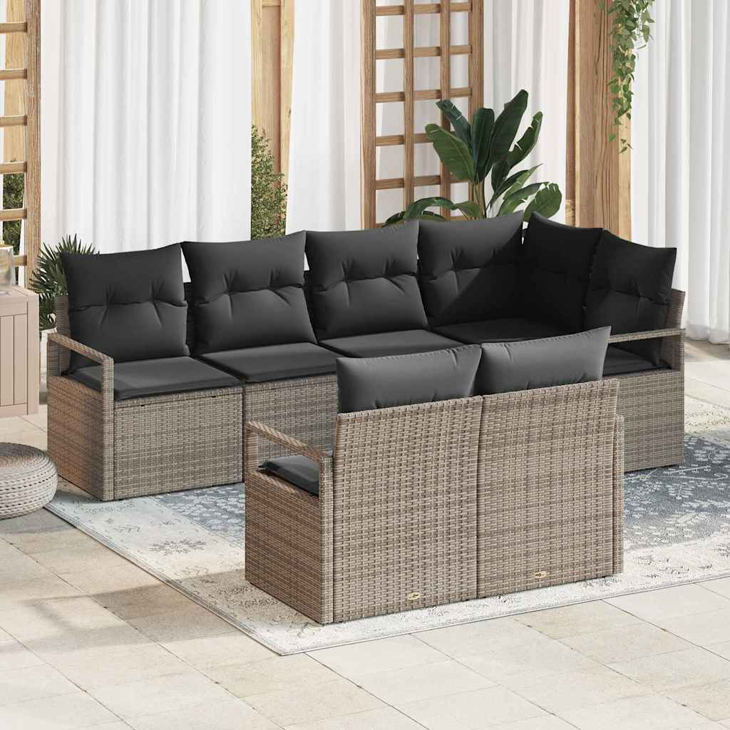 Bankstel 7 pcs Grijs poly rattan is nu te koop bij PeponiXL, paradijselijk wonen!