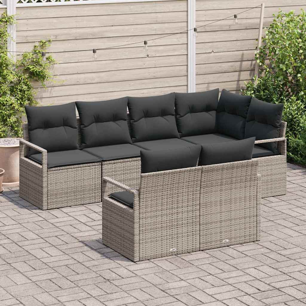 Bankstel 7 pcs Grijs poly rattan is nu te koop bij PeponiXL, paradijselijk wonen!