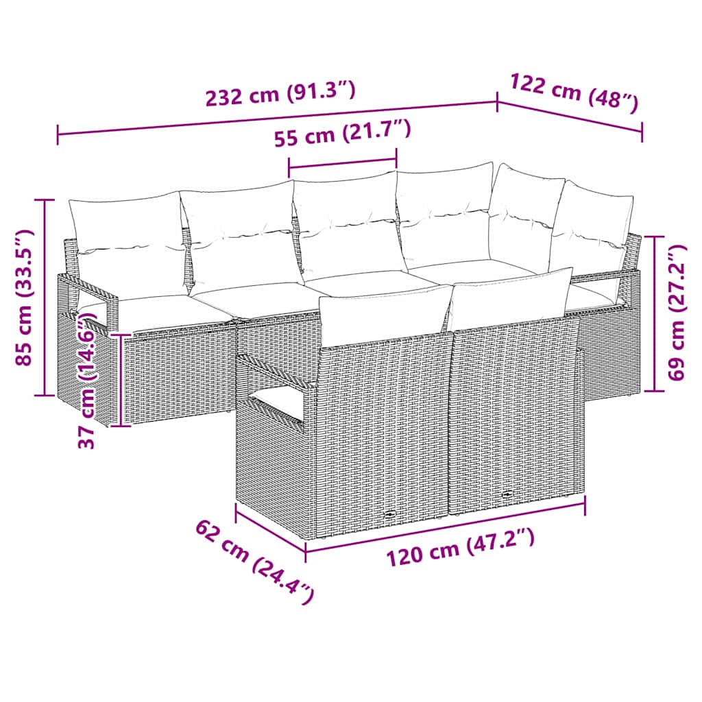 Bankstel 7 pcs Grijs poly rattan is nu te koop bij PeponiXL, paradijselijk wonen!