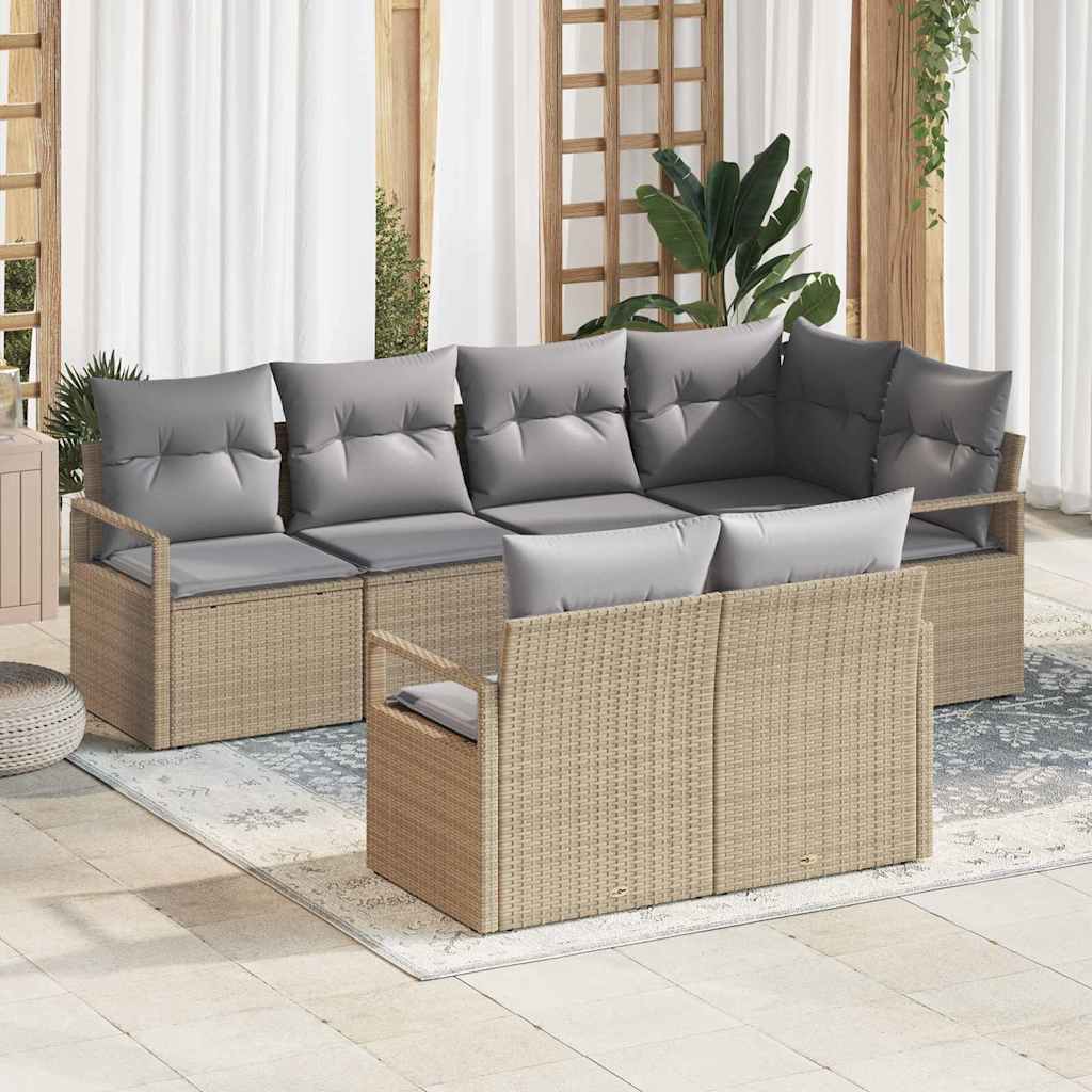 Bankstel 7 pcs Beige poly rattan is nu te koop bij PeponiXL, paradijselijk wonen!