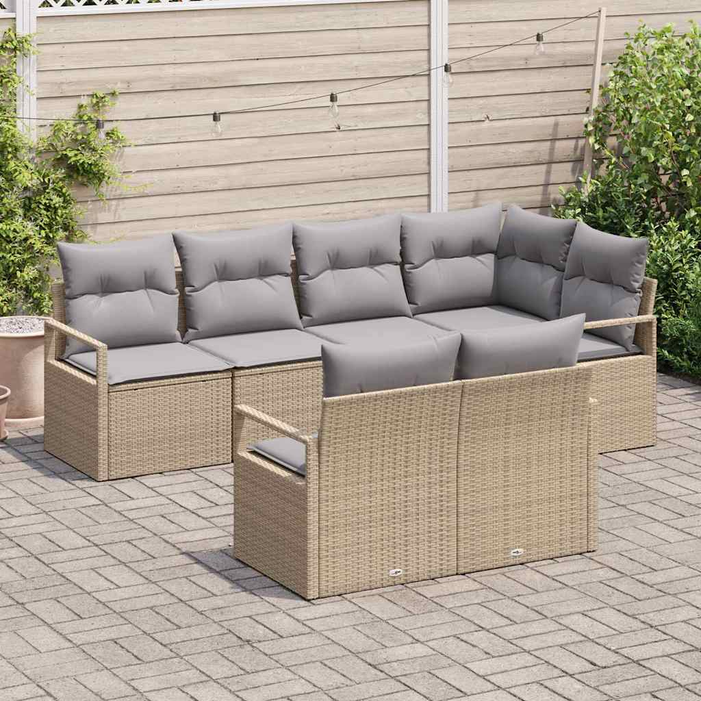 Bankstel 7 pcs Beige poly rattan is nu te koop bij PeponiXL, paradijselijk wonen!
