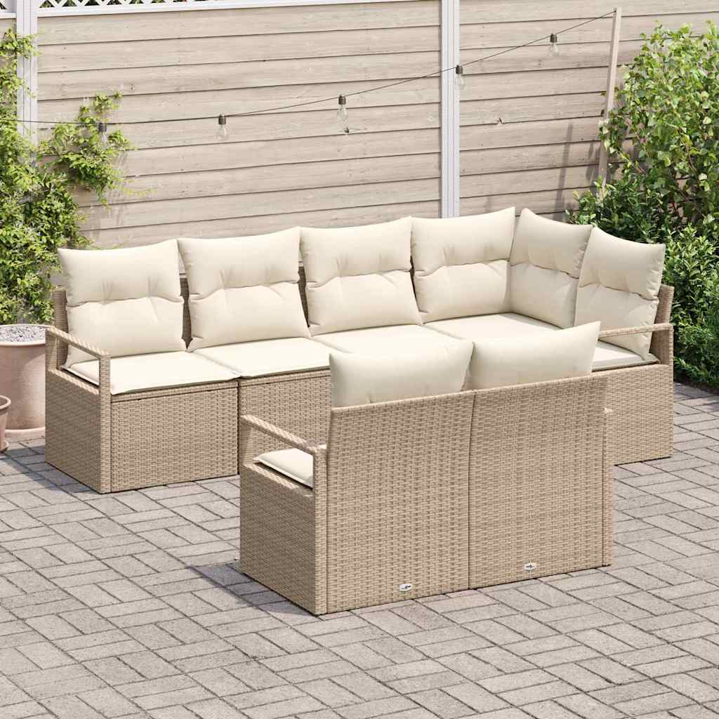 Bankstel met kussen 7 pcs Beige poly rattan