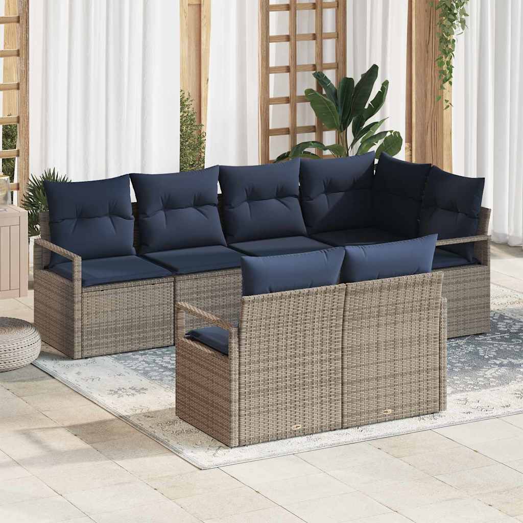 Bankstel 7 pcs Grijs poly rattan is nu te koop bij PeponiXL, paradijselijk wonen!