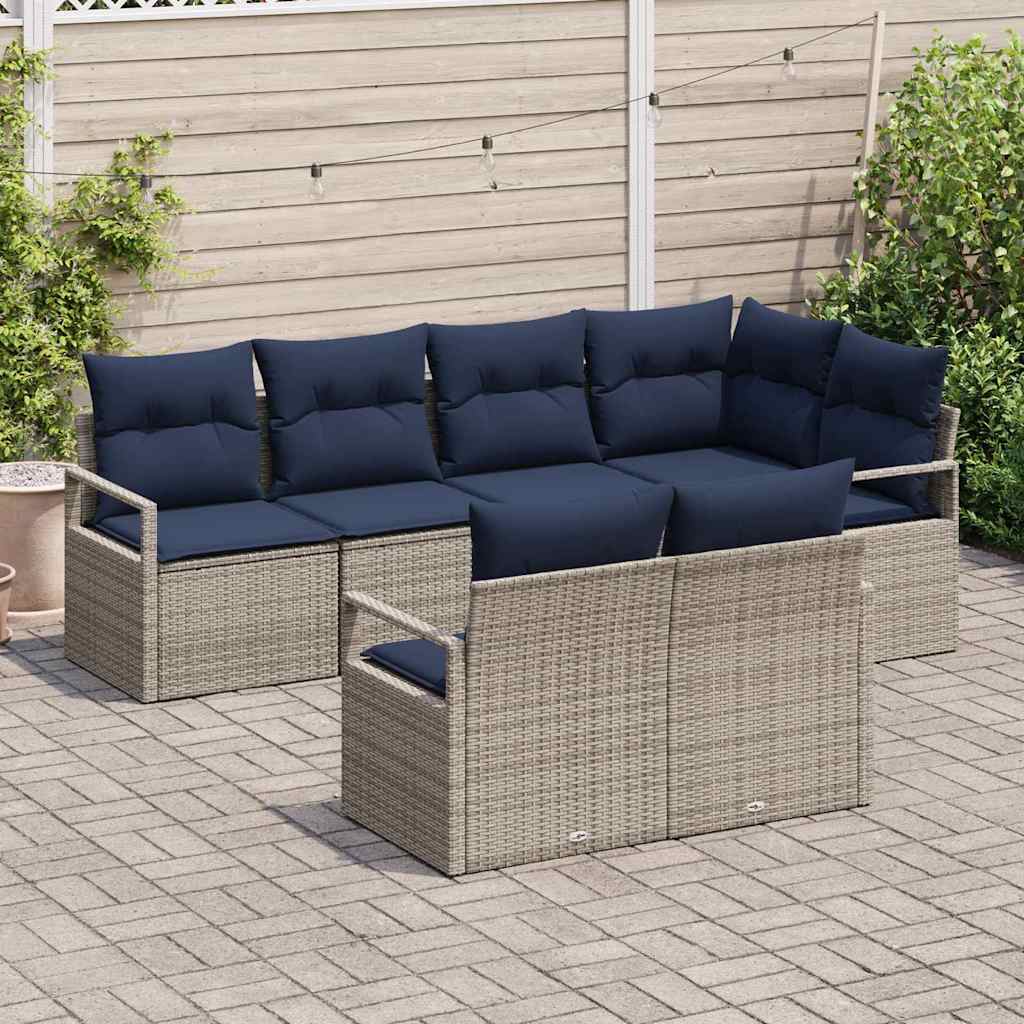 Bankstel 7 pcs Grijs poly rattan is nu te koop bij PeponiXL, paradijselijk wonen!