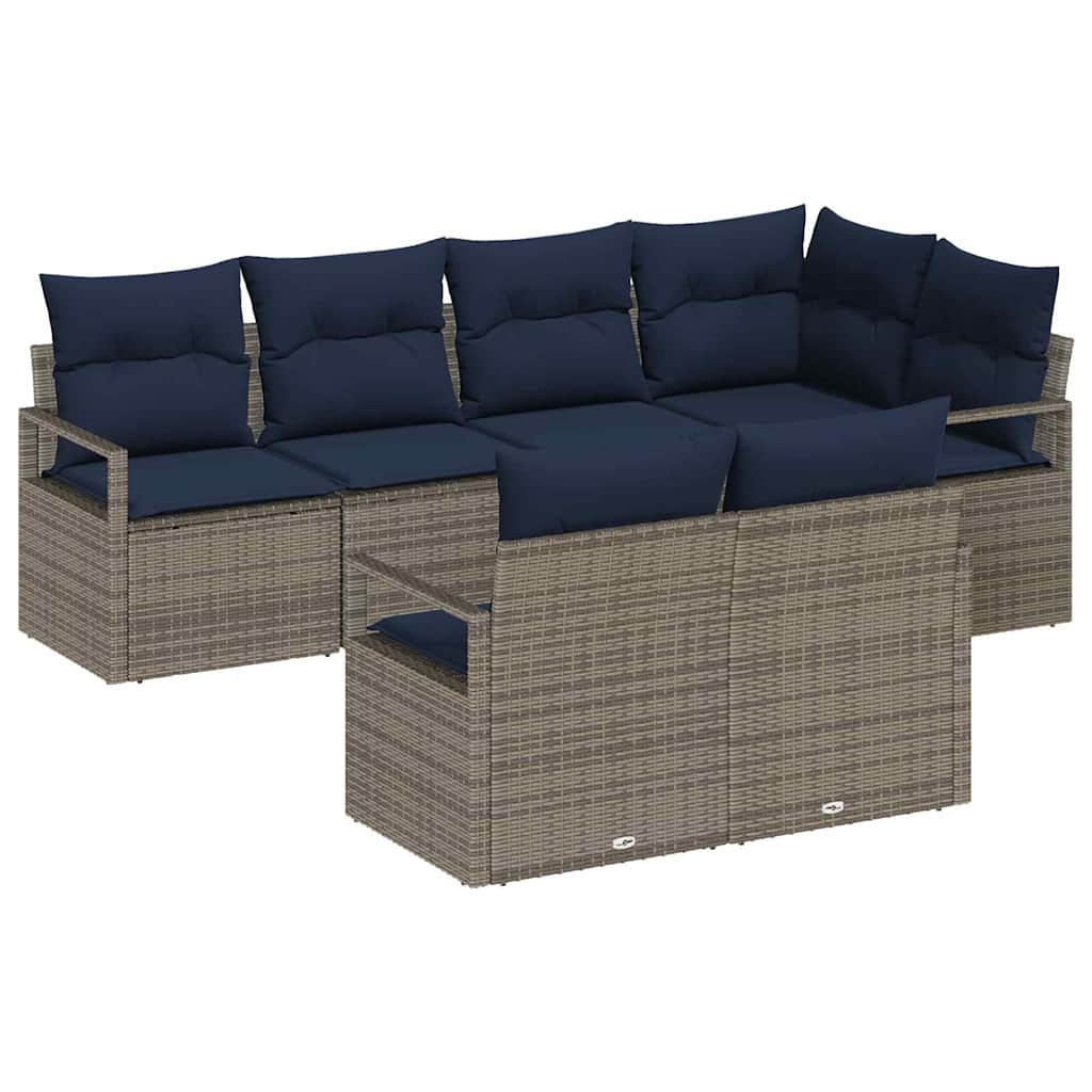 Bankstel 7 pcs Grijs poly rattan is nu te koop bij PeponiXL, paradijselijk wonen!
