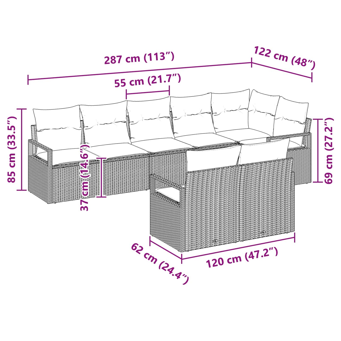 Bankstel 8 pcs Bruin poly rattan is nu te koop bij PeponiXL, paradijselijk wonen!