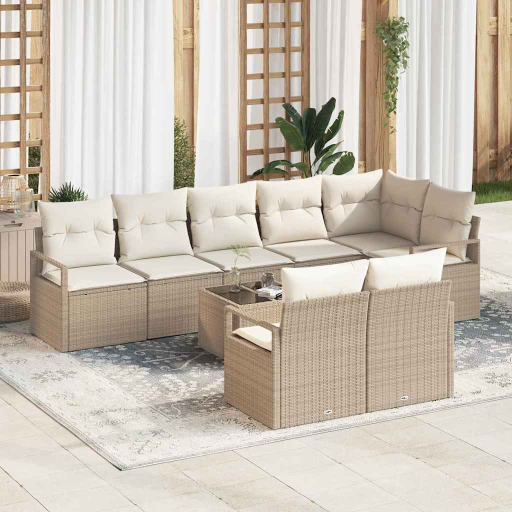 Bankstel met kussen 9 pcs Beige poly rattan is nu te koop bij PeponiXL, paradijselijk wonen!