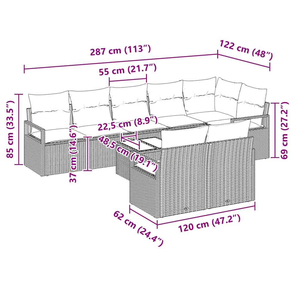 Bankstel met kussen 9 pcs Beige poly rattan is nu te koop bij PeponiXL, paradijselijk wonen!