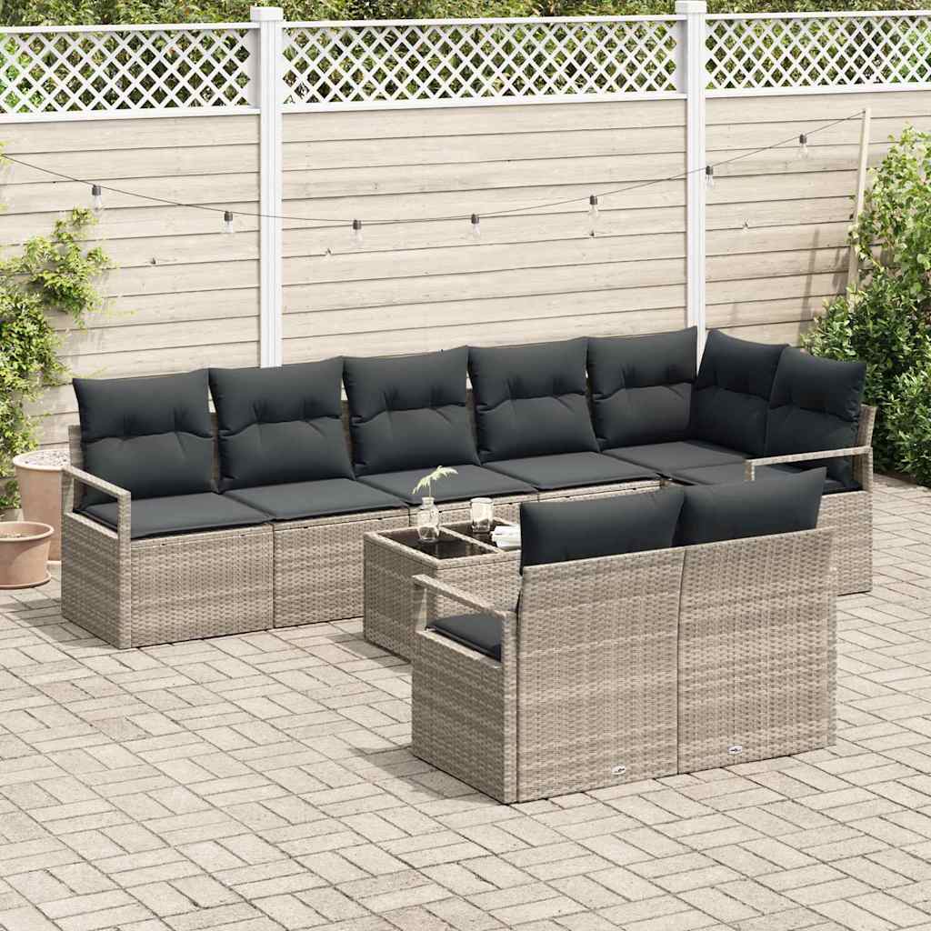 Bankstel met kussen 9 pcs Lichtgrijs poly rattan is nu te koop bij PeponiXL, paradijselijk wonen!