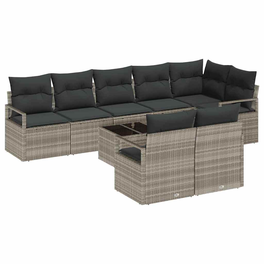 Bankstel met kussen 9 pcs Lichtgrijs poly rattan is nu te koop bij PeponiXL, paradijselijk wonen!