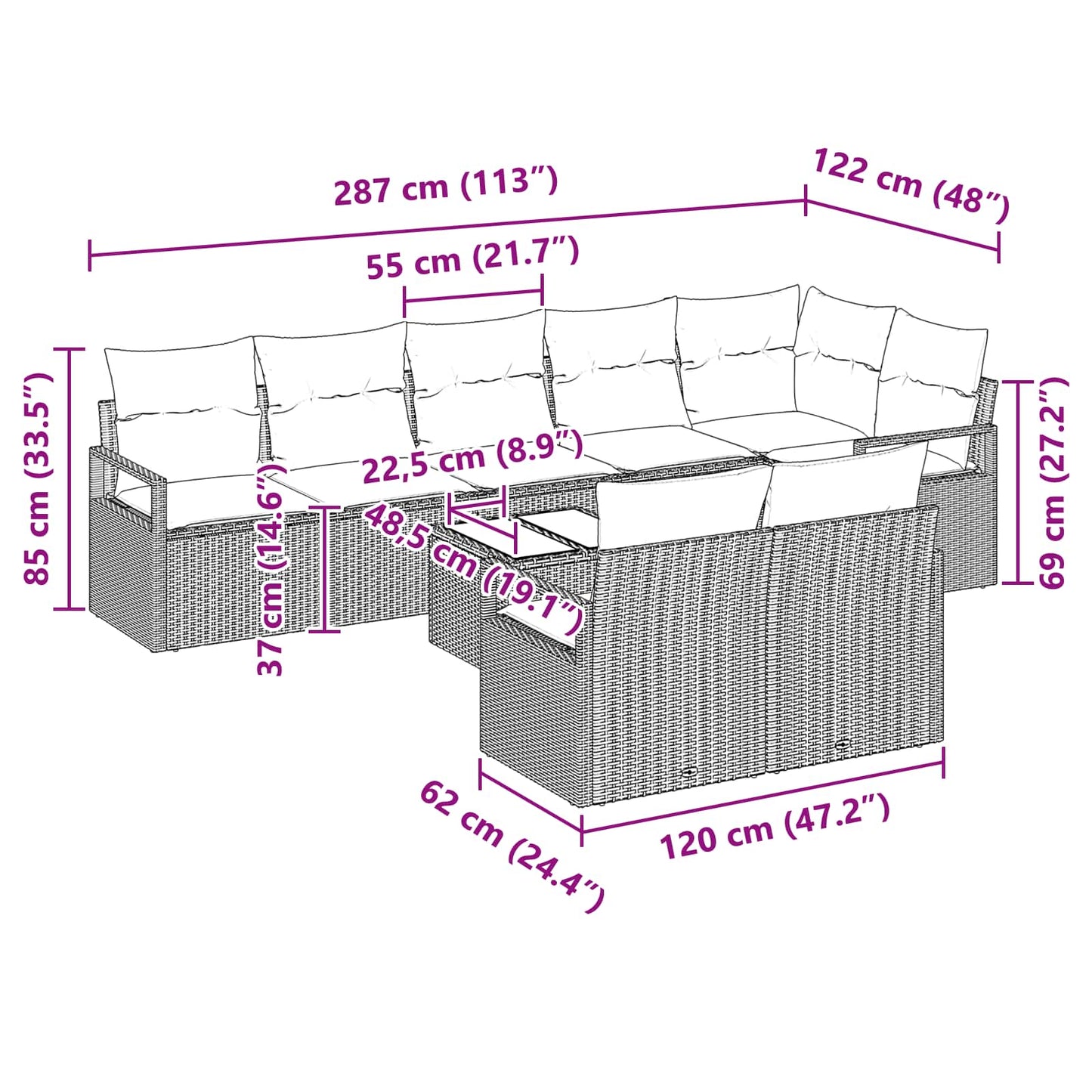 Bankstel 9 pcs Bruin poly rattan is nu te koop bij PeponiXL, paradijselijk wonen!