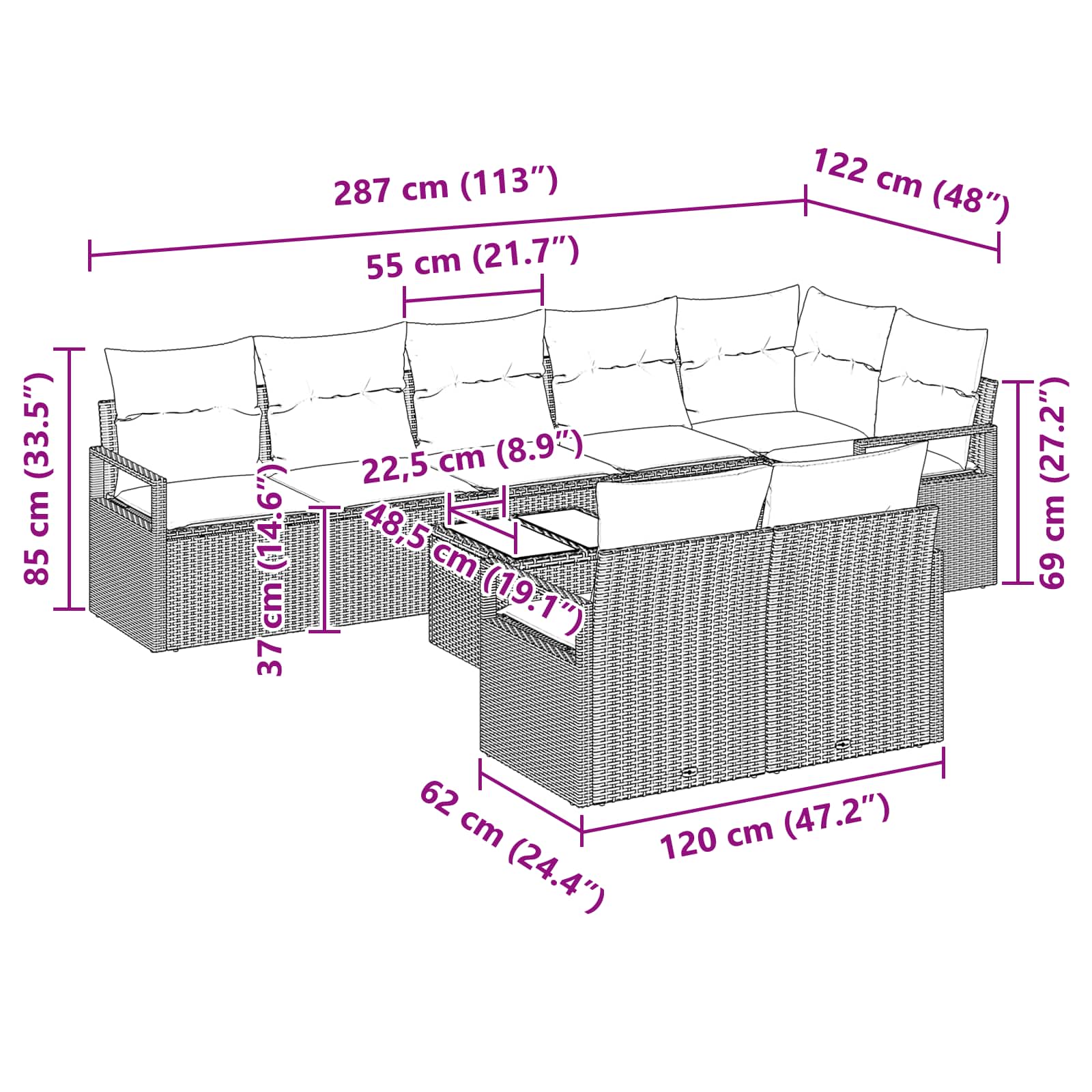 Bankstel 9 pcs Grijs poly rattan is nu te koop bij PeponiXL, paradijselijk wonen!