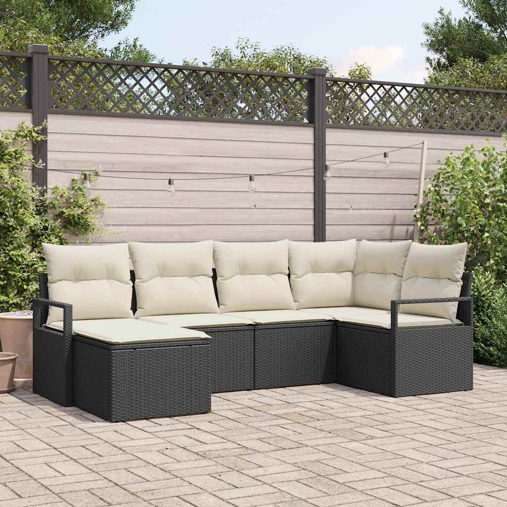 Bankstel met kussen 6 pcs Zwart poly rattan is nu te koop bij PeponiXL, paradijselijk wonen!