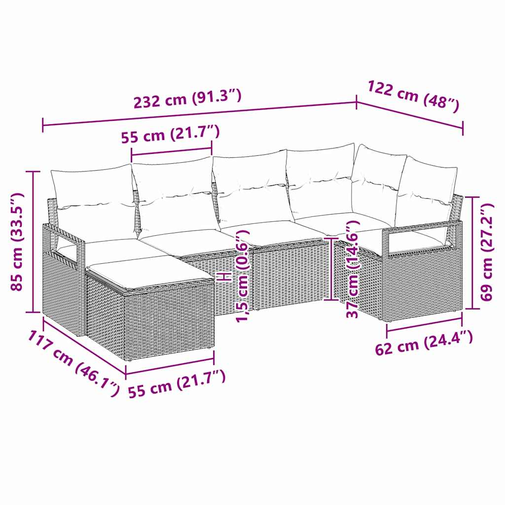 Bankstel 6 pcs Grijs poly rattan is nu te koop bij PeponiXL, paradijselijk wonen!