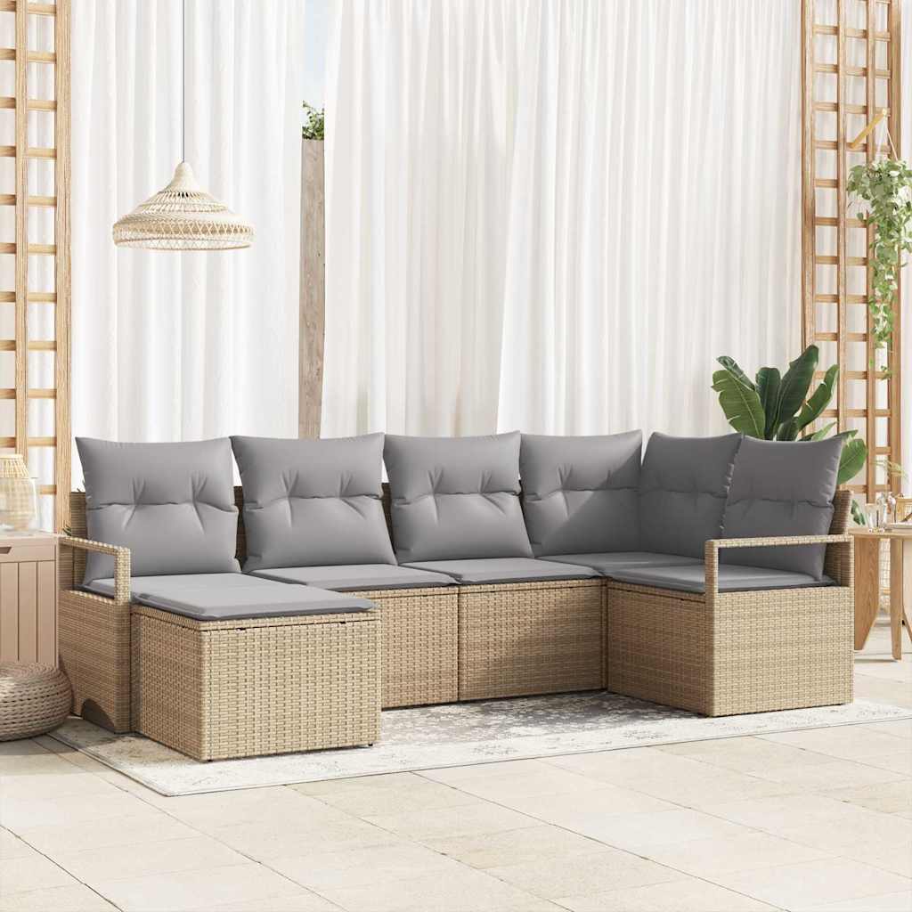 Bankstel met kussen 6 pcs Beige poly rattan is nu te koop bij PeponiXL, paradijselijk wonen!