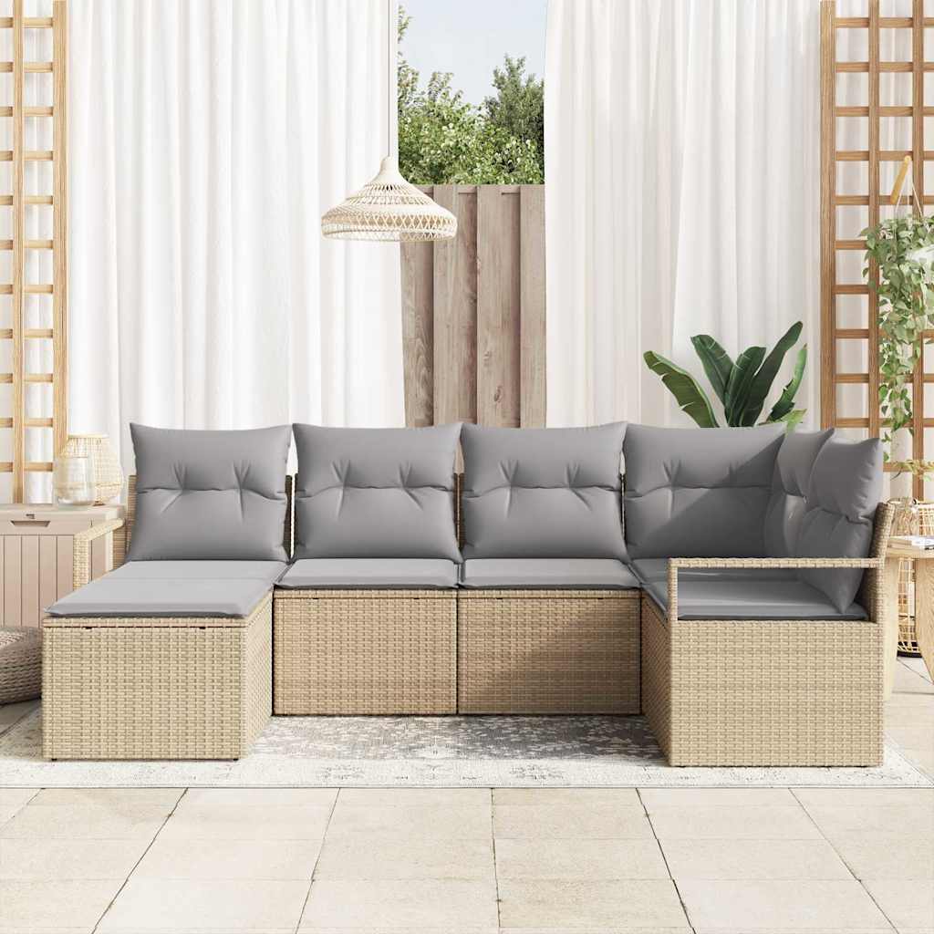 Bankstel met kussen 6 pcs Beige poly rattan is nu te koop bij PeponiXL, paradijselijk wonen!