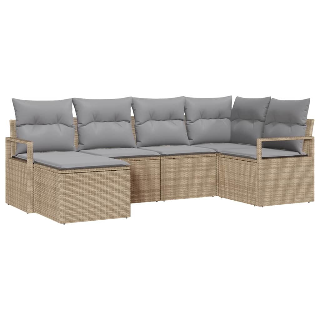 Bankstel met kussen 6 pcs Beige poly rattan is nu te koop bij PeponiXL, paradijselijk wonen!