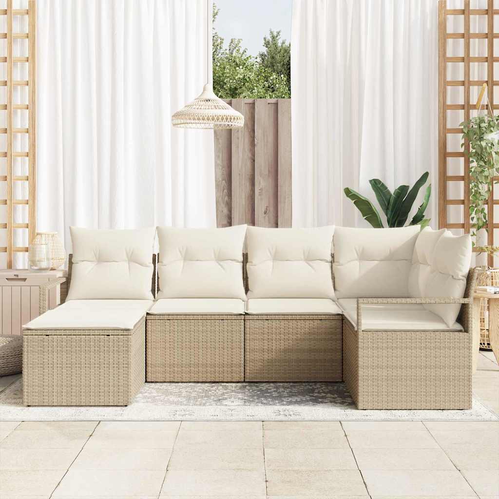 Bankstel met kussen 6 pcs Beige poly rattan