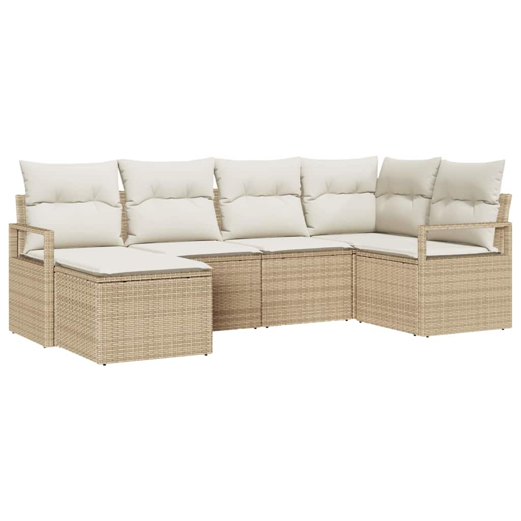 Bankstel met kussen 6 pcs Beige poly rattan
