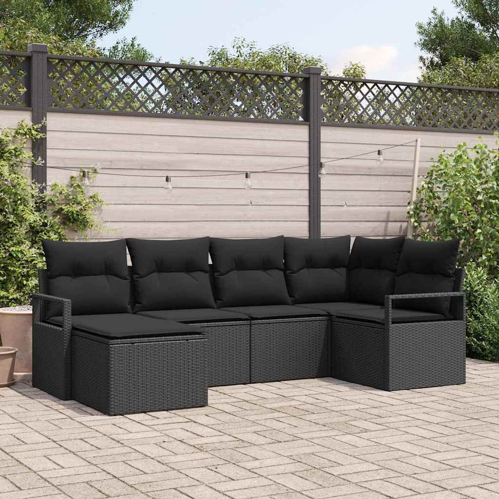 Bankstel met kussen 6 pcs Zwart poly rattan is nu te koop bij PeponiXL, paradijselijk wonen!