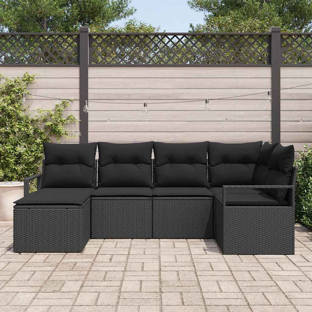 Bankstel met kussen 6 pcs Zwart poly rattan is nu te koop bij PeponiXL, paradijselijk wonen!