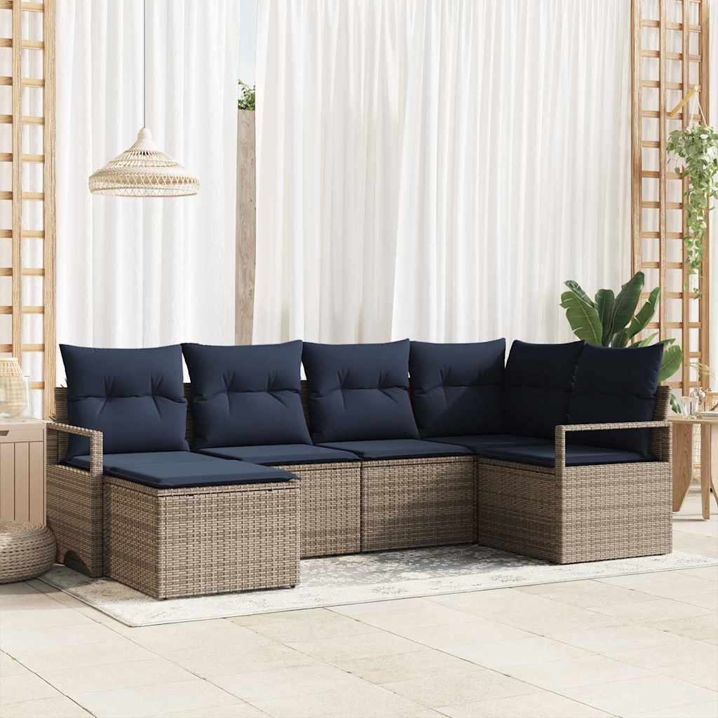Bankstel met kussen 6 pcs Grijs poly rattan is nu te koop bij PeponiXL, paradijselijk wonen!