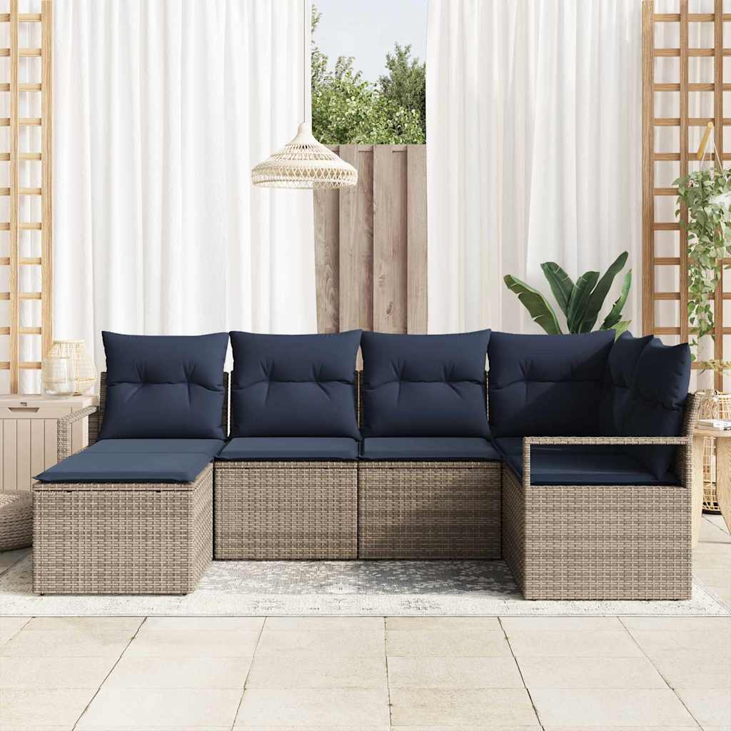 Bankstel met kussen 6 pcs Grijs poly rattan is nu te koop bij PeponiXL, paradijselijk wonen!