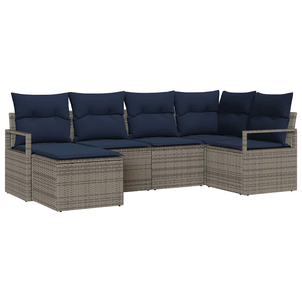 Bankstel met kussen 6 pcs Grijs poly rattan is nu te koop bij PeponiXL, paradijselijk wonen!