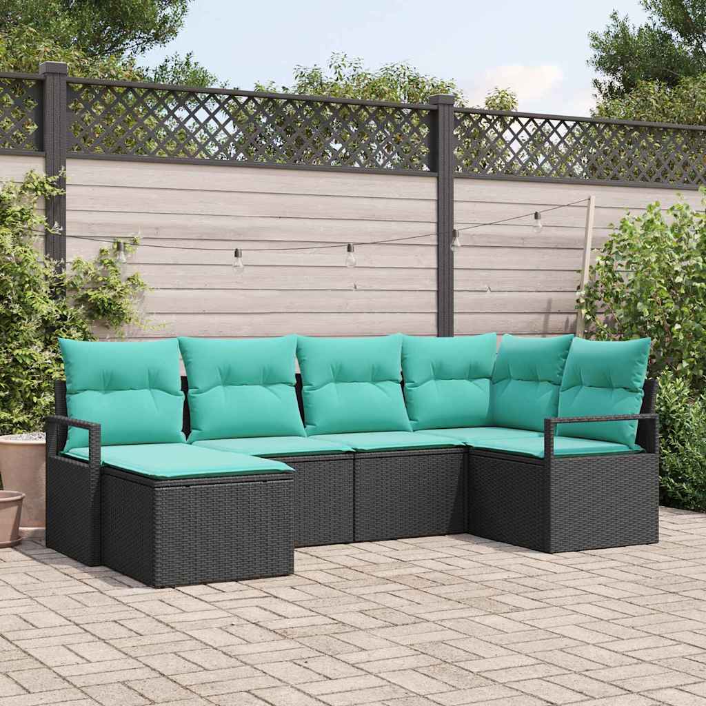 Bankstel met kussen 6 pcs Zwart poly rattan is nu te koop bij PeponiXL, paradijselijk wonen!