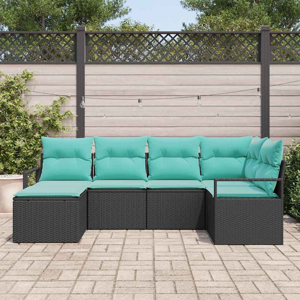 Bankstel met kussen 6 pcs Zwart poly rattan is nu te koop bij PeponiXL, paradijselijk wonen!