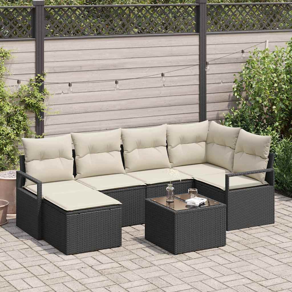 Bankstel 7 pcs Zwart poly rattan is nu te koop bij PeponiXL, paradijselijk wonen!