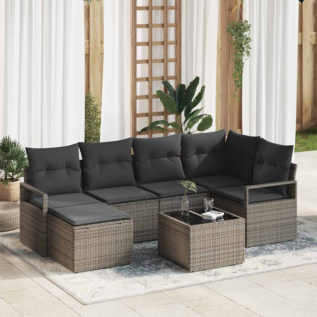 Bankstel 7 pcs Grijs poly rattan is nu te koop bij PeponiXL, paradijselijk wonen!